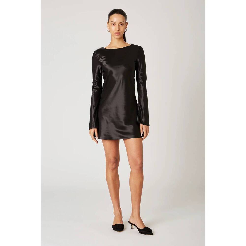 NEW NIA kim satin mini dress in black